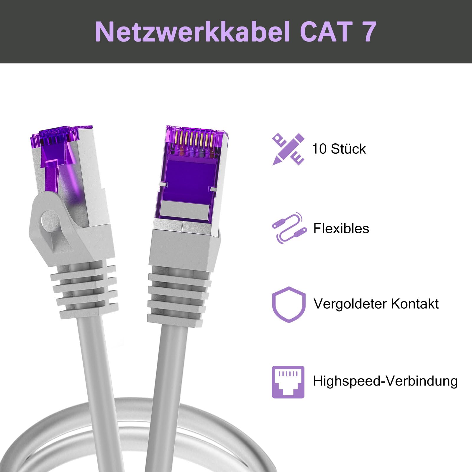 FGB 10 Gbps kabel krosowy 3 m x 10, RJ45 kabel sieciowy CAT 7, ekranowanie (SFTP PIMF) miedziany kabel Ethernet 3 metry, DSL LAN kabel krótki CAT7 CAT6 CAT5, szary