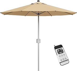 Patiowell 9 FT Motorized Patio Umbrella, Remote Outdoor Umbrella with Heavy Duty Aluminum Frame, Removable Power Bank and Push Button Tilt for Backyard, Pool, Garden, Beach, Beige