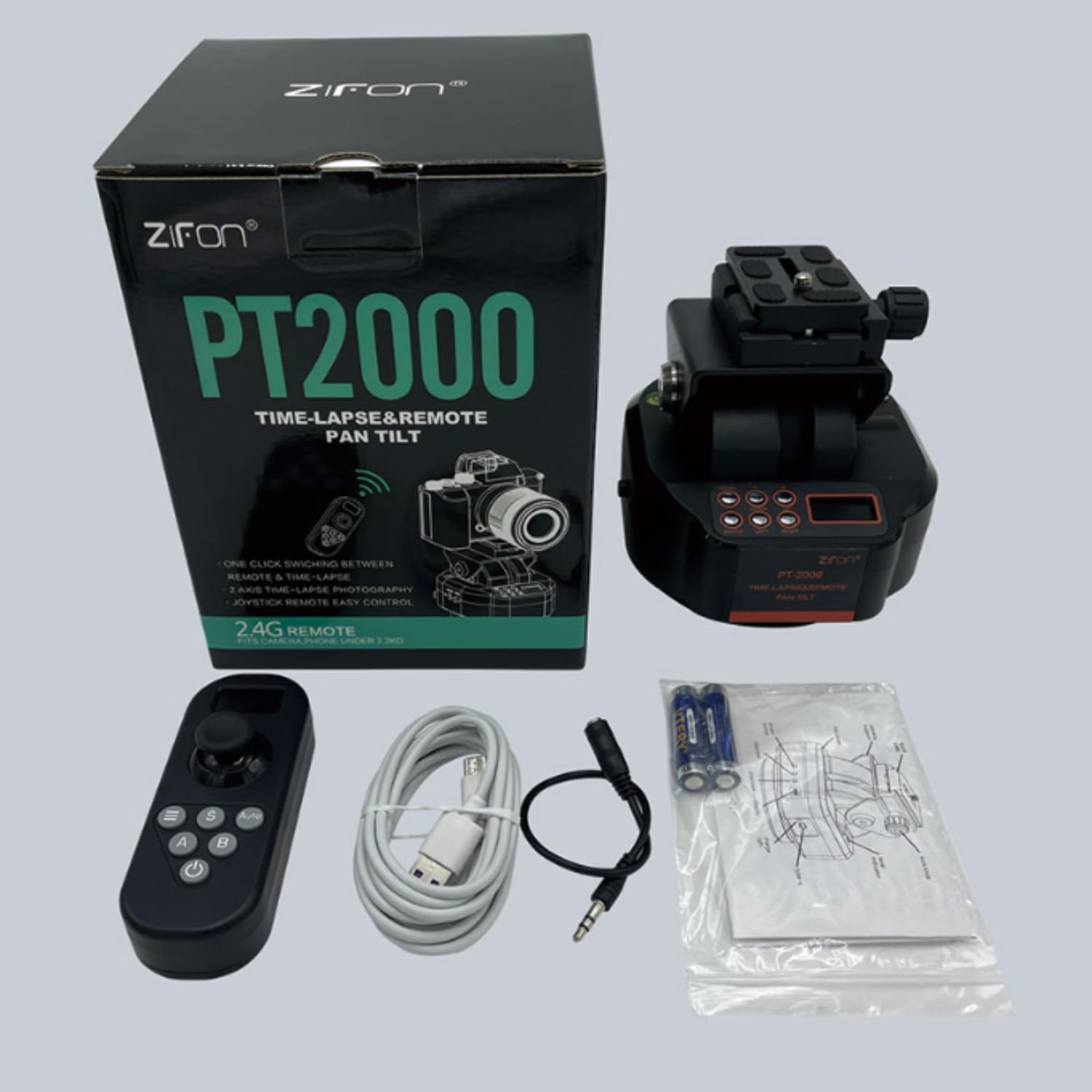 ZIFON PT2000 – zmotoryzowana głowica panoramiczna 360° z bezprzewodowym pilotem zdalnego sterowania (udźwig 2,2 kg) – elektroniczna głowica statywu obrotowego do lustrzanek cyfrowych, smartfonów i