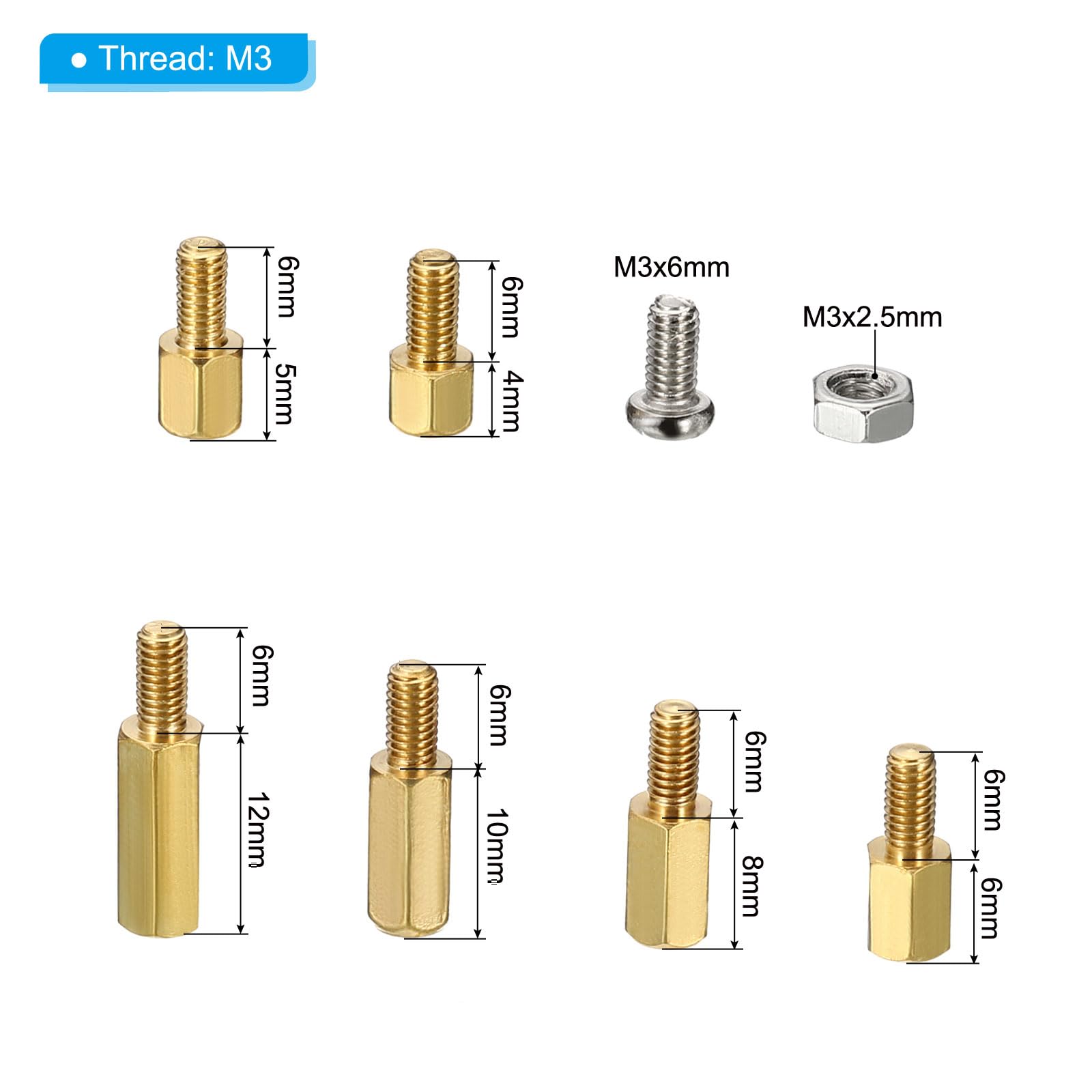 PATIKIL M3 Standoff Screws, 180 Pcs Male Female Hex Brass PCB Standoff Spacer Screw Nut Assortment Kit with Box for PCB Computer & Circuit Board