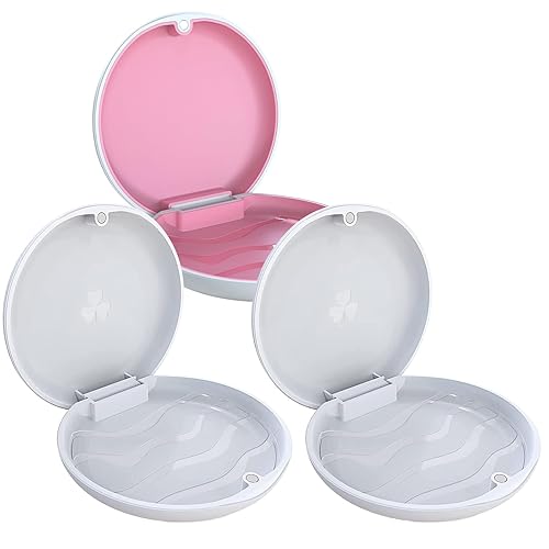 ARGOMAX Aligner Case, Retainer Case, Braces Box, 3 piezas caja de ortodoncia (1 pieza blanca + rosa silicona) + (2 piezas blancas).