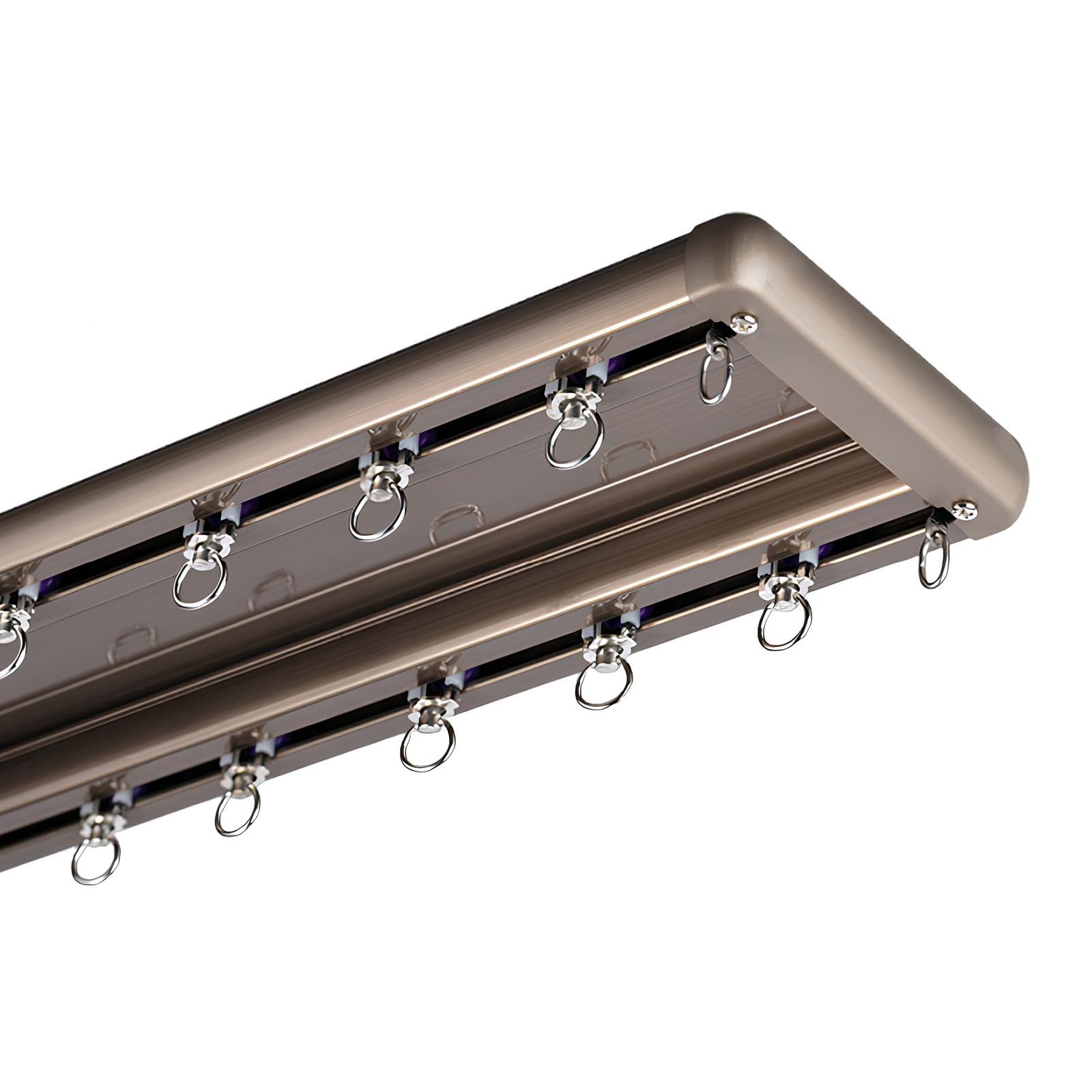 Xuqqu Champagne Heavy Duty Double Curtain Track Ceiling Mount, Thickened Aluminum Ceiling Track For Curtains, Double Curtain Rail With Silent Bearing Pulleys, Room Divider For Bedroom(,280Cm/2 * 140Cm)