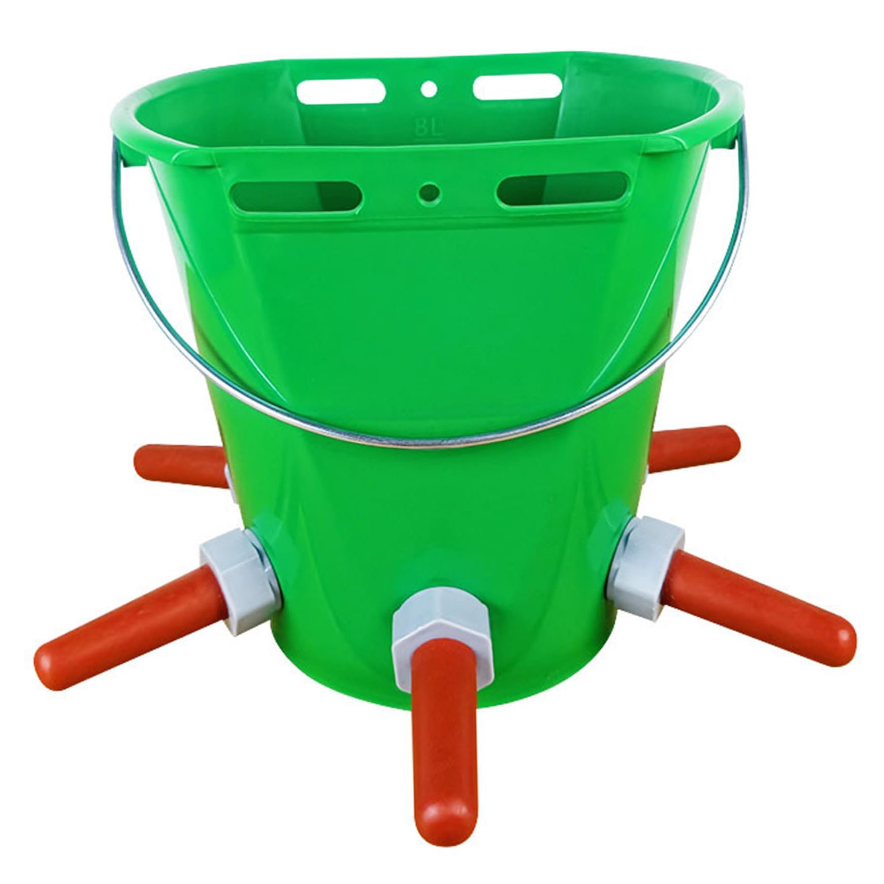 Biberon vert robuste de 8 L pour bébé chèvre avec 5 tétines et support de montage, seau d'allaitement avec marques mesure pour veaux, agneaux, enfants, alimentation des animaux ferme
