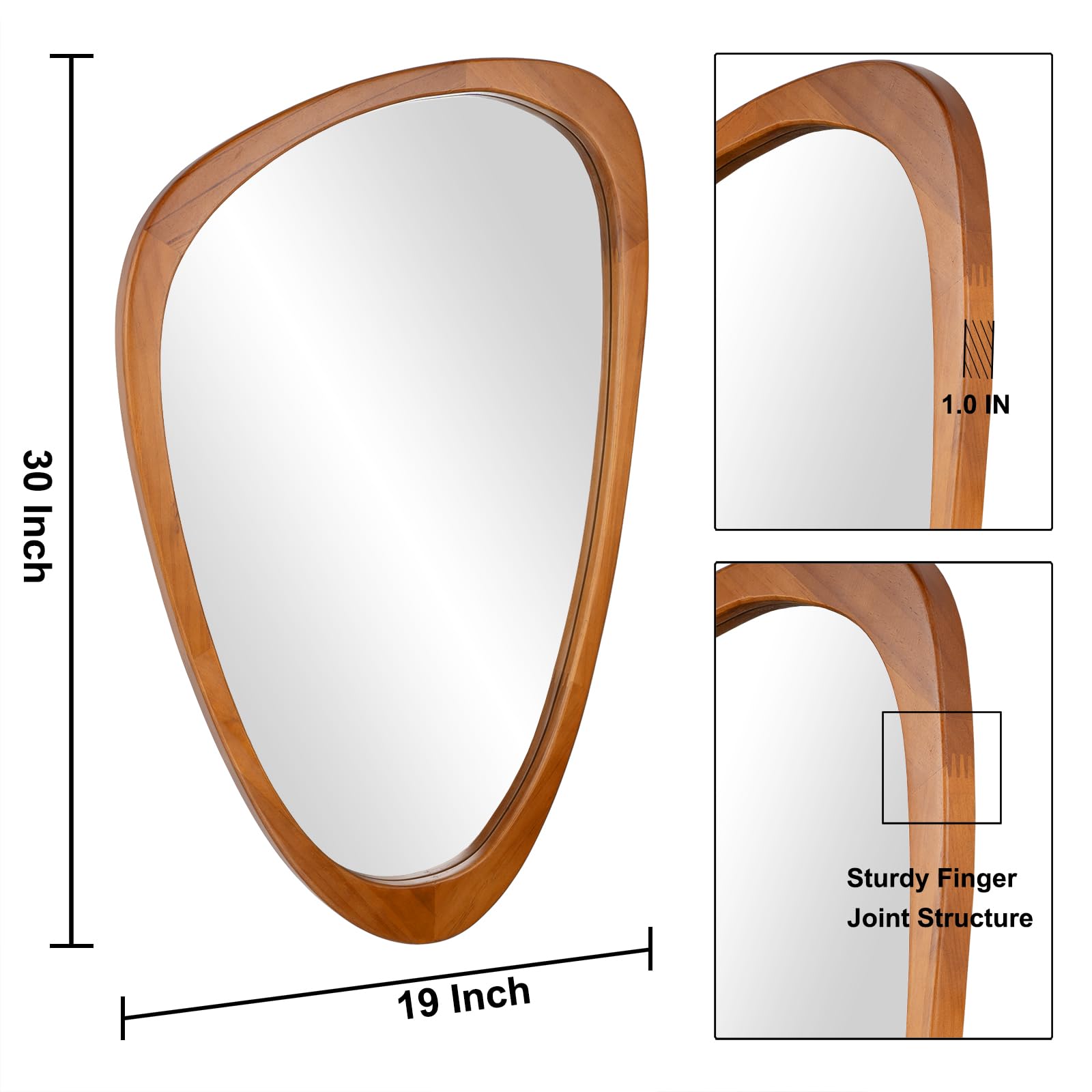 BOMINICA Asymmetrical Mirror 19x30 Inch Irregular Wooden Framed Wall Mirror Product Image 2