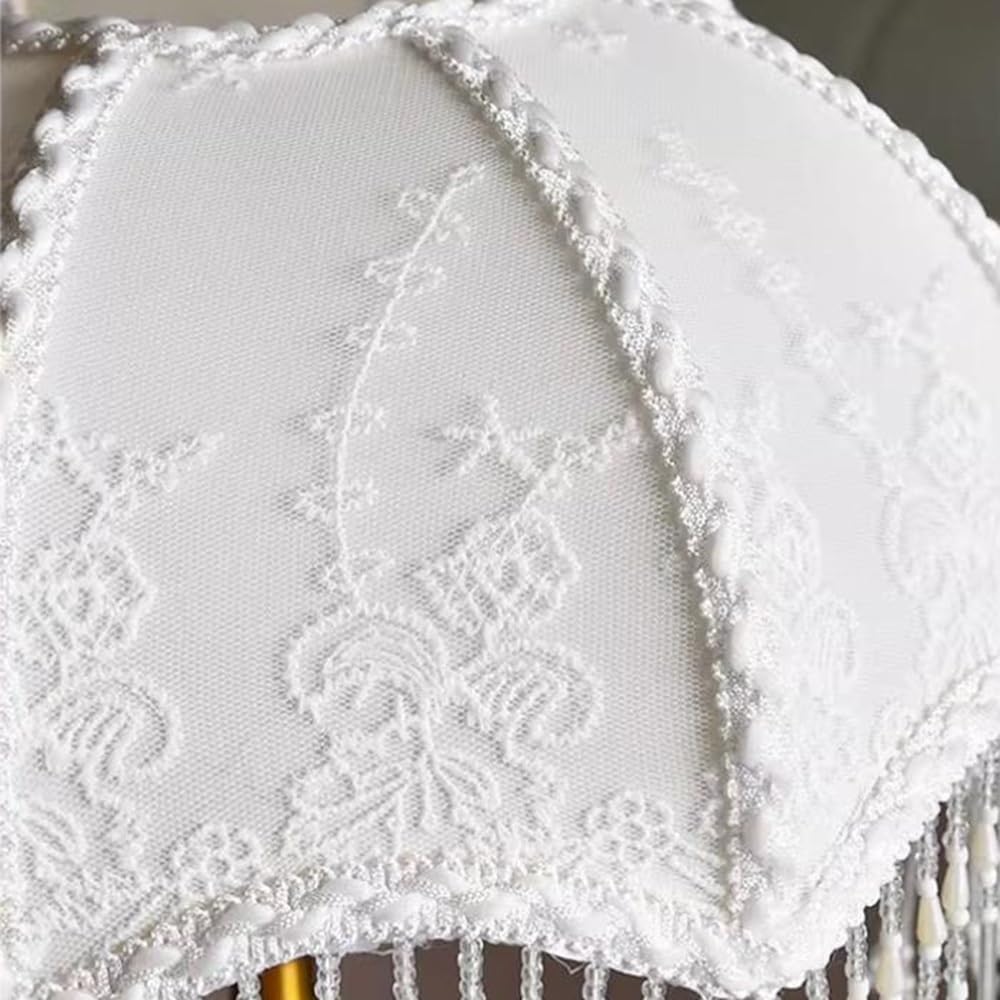 Affascinante Lampada da tavolo, lampada da comodino, lampada da lettura, camera da letto, soggiorno, paralume in pizzo vintage in vetro trasparente, stile rustico Arredamento per la casa(Bianco)