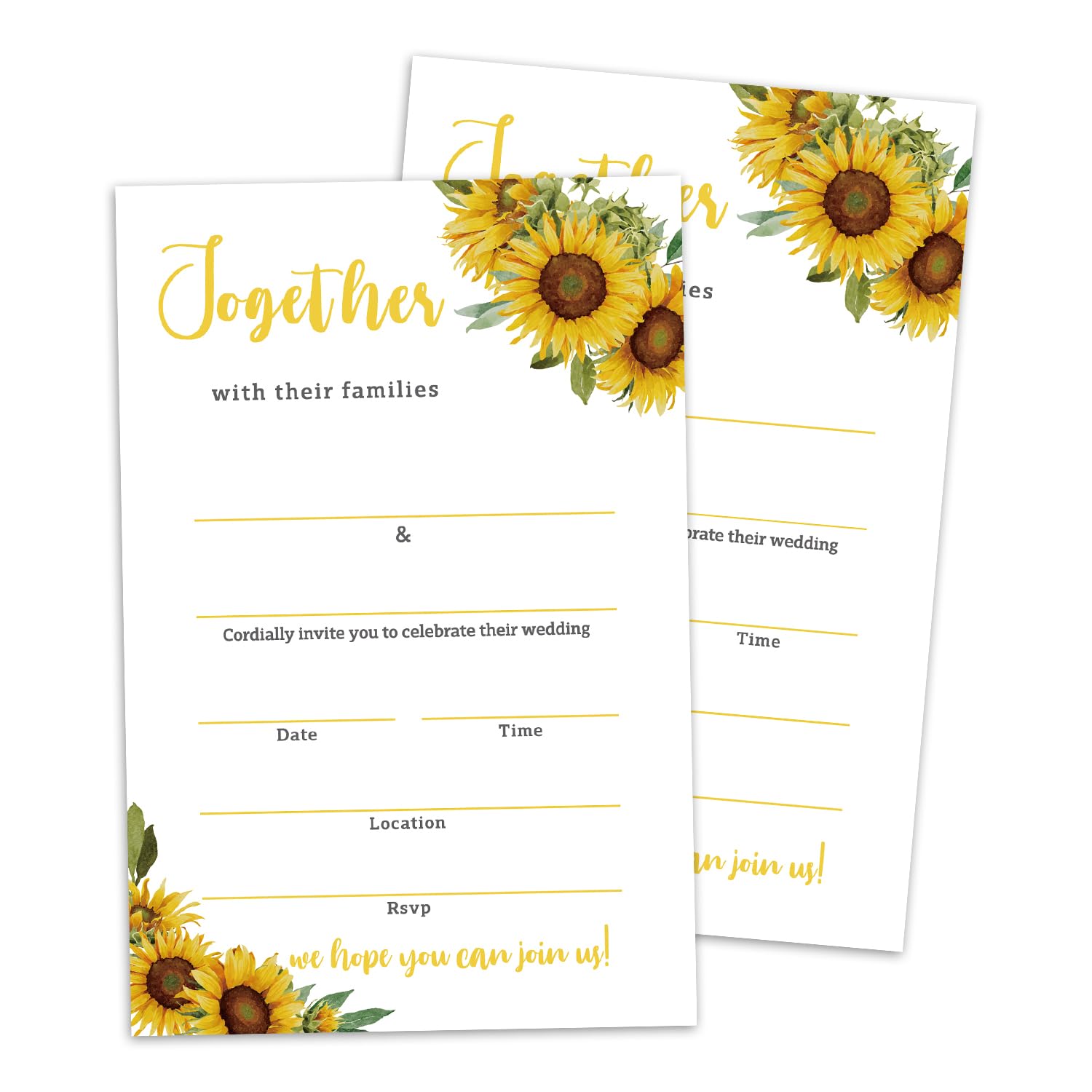 WwongxianB Set of 25 Wedding Sunflower Invitations with Envelopes, Modern Invites for Bridal Shower, Wedding Shower Reception, Evening Invitations, Fill in Style Invites Cards -008