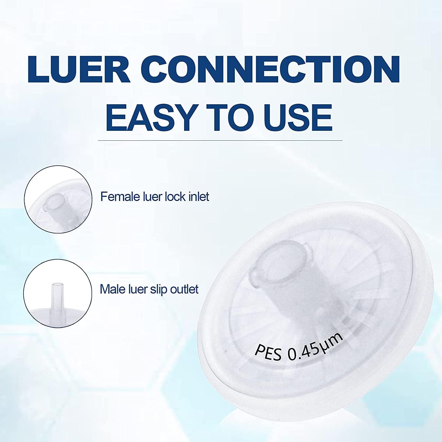 Lot de 20 PES Filtres à Seringue Stériles 25 mm de diamètre 0,22 μm Taille des pores Emballés Individuellement, Filtres à Aiguille HPLC et GC, Filtration de Laboratoire à Haut Débit