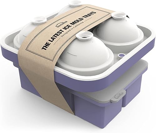 Bandeja grande para cubitos de hielo, cubos grandes de 2 pulgadas y molde de cubitos de hielo de whisky de 2.5 pulgadas con tapa, molde de bola de