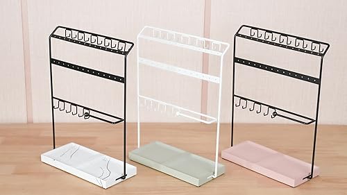 Miniatura 8 de LKKL Organizador de joyas con bandeja de resina, soporte para collar y organizador de aretes, soporte de joyería para aretes, collares, pulseras y