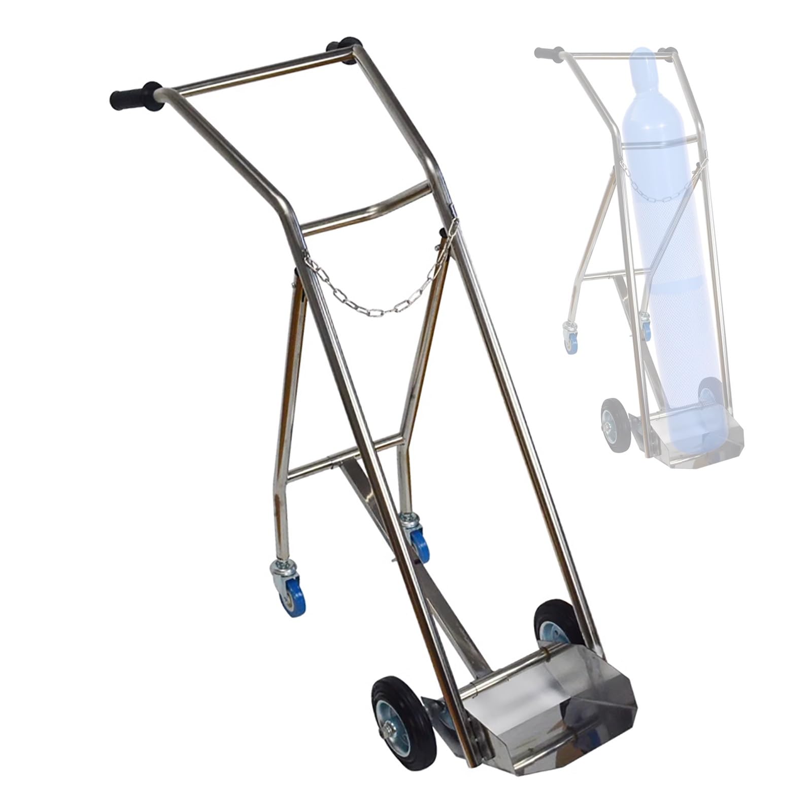 SWENEEN Stainless Steel Oxygen Cylinder Trolley With 4 Wheels,Load 220Lb,Rolling Oxygen Cylinder Transport Trolley,Collapsible Oxygen Cylinder Trolley For Nursing,