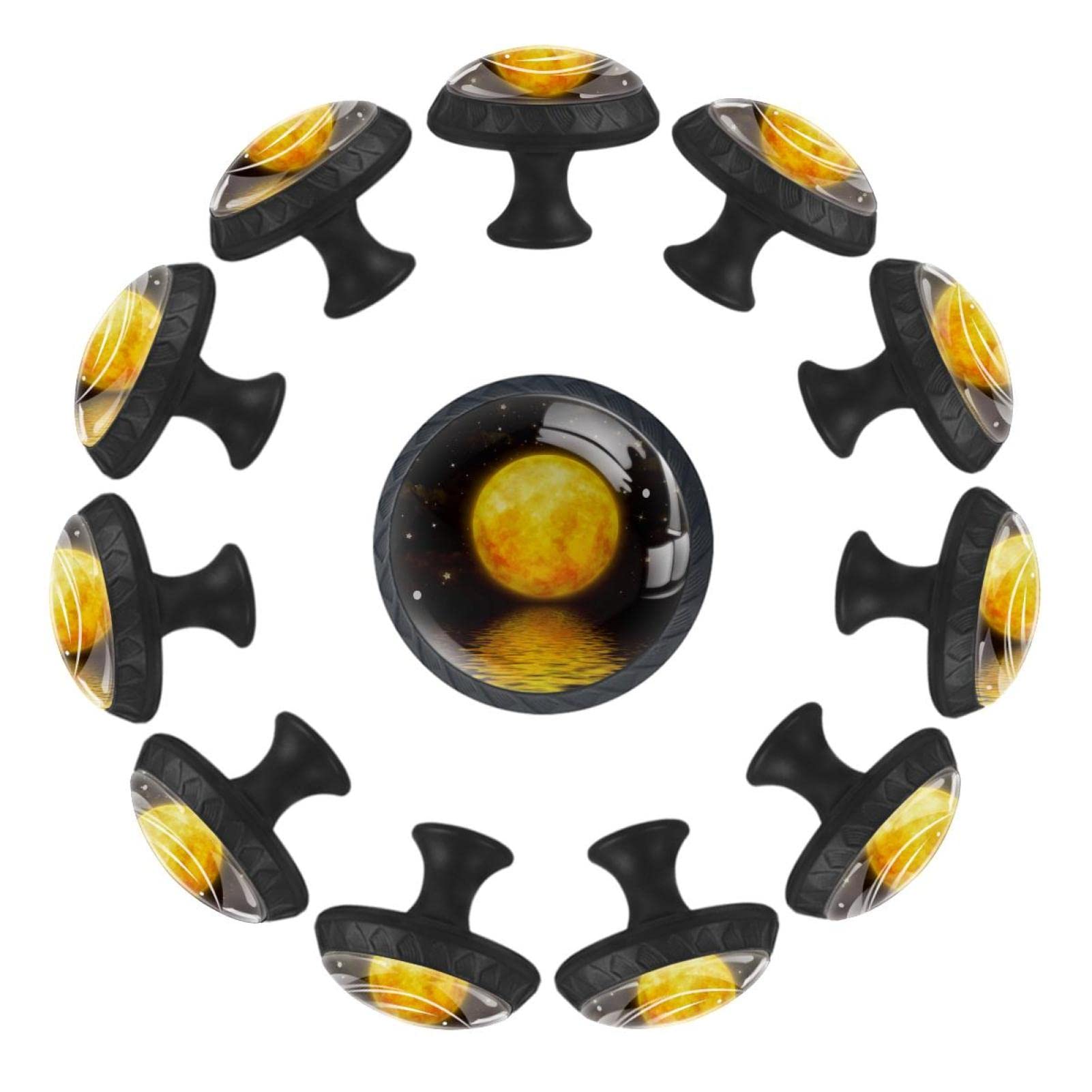 Boutons de tiroir en verre motif pleine lune et étoiles scintillantes lot de 12