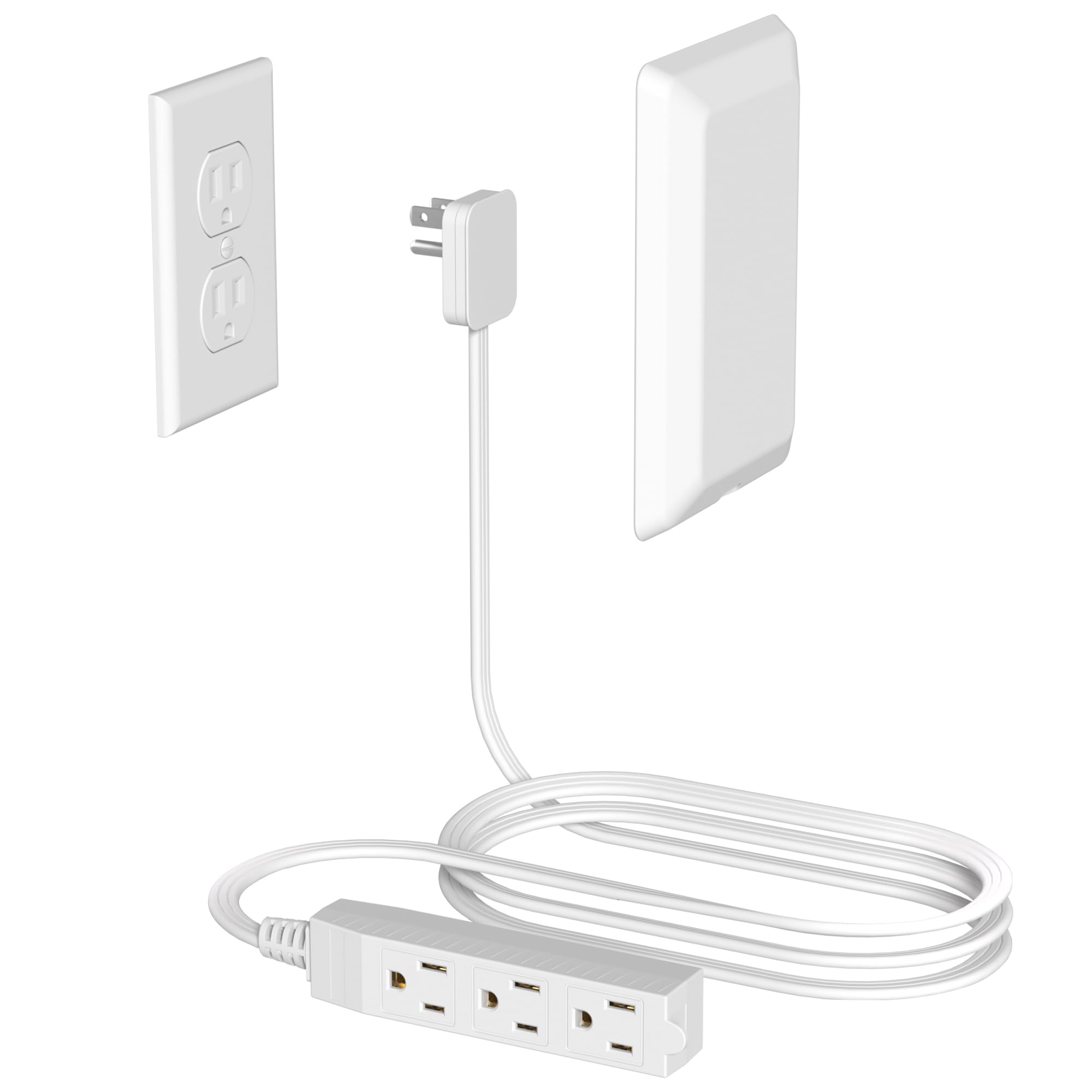 Flat Plug Power Strip Wall Outlet, 3 AC Outlets, Ultra Thin Extension Cord, Multi Socket Extender for Home Office, Dorm Room Essentials for Girls and Boys (White 5ft)