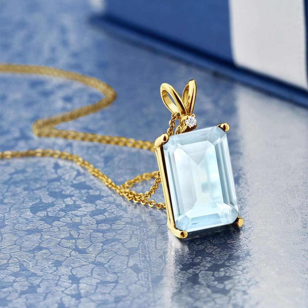 Gem Stone King 18K Yellow Gold Plated Silver Gemstone Birthstone Pendant Necklace For Women | 14X10MM Emerald Cut and 1.5MM Round Accents | With 18 Inch Silver Chain - Image 2