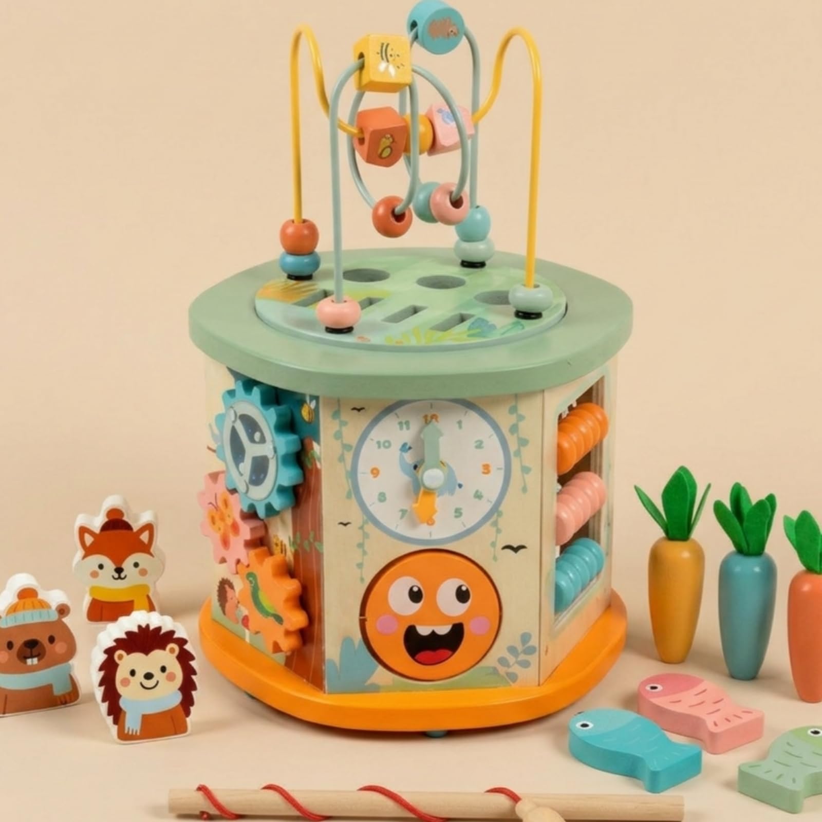 Cubo attività in Legno Interattivo Gioco | Sviluppo Motricità Fine, Cubo pedagogico, Tavolo con Orologio Didattico, per Asilo Nido, Neonati