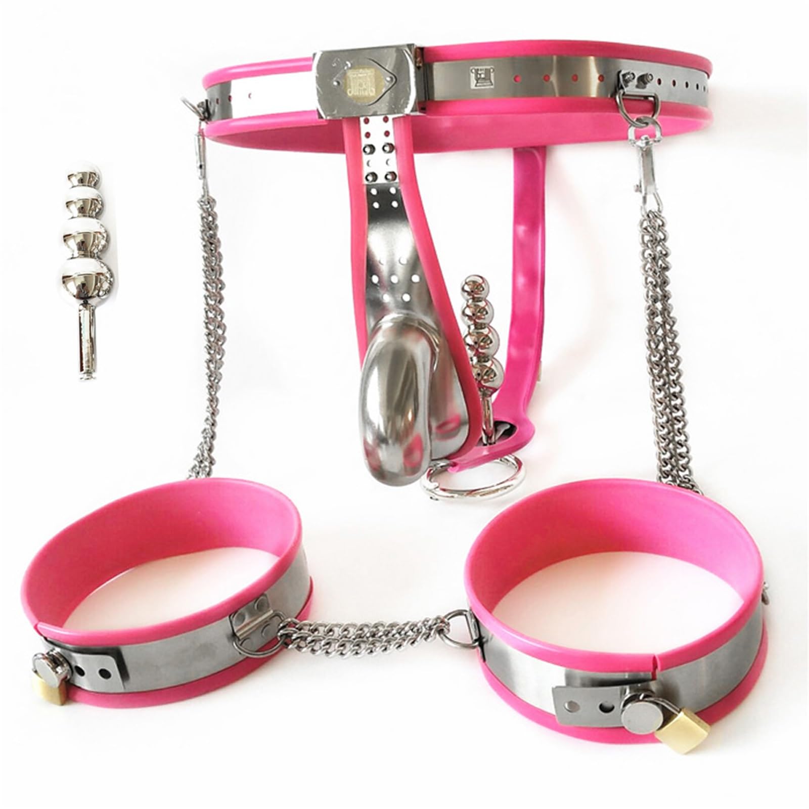 Ceinture de chasteté BDSM for hommes avec plug anal, colliers de bondage for les jambes, cage à pénis en acier inoxydable BDSM, dispositif de chasteté for hommes et couples(90cm-100cm)