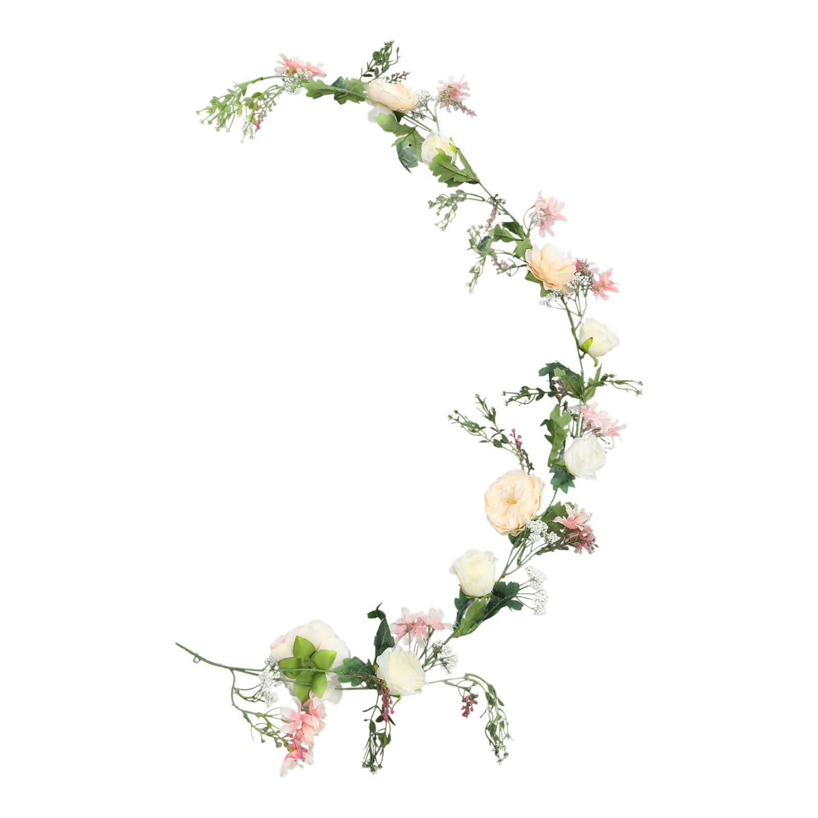 Blumengirlande Dekorative Kunstblumen Kunstblumengirlande Künstlich Rose Wohnraumdekoration 6 Stück,1.8m für Tür, Hochzeit, Party, Wand - Champagner, Grün