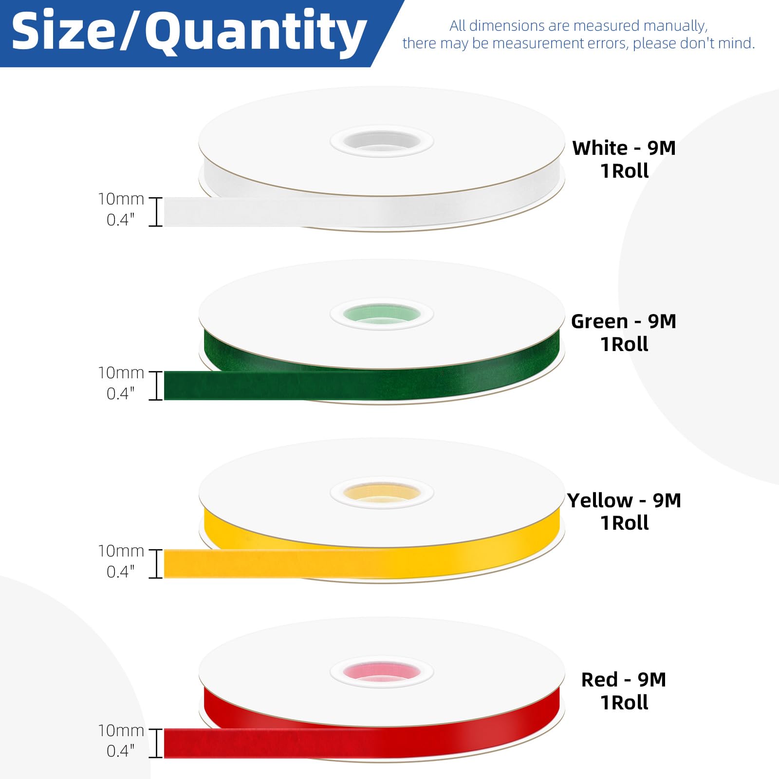 Glarks 4 Rolls 10Yards Velvet Ribbon Set - Image 3