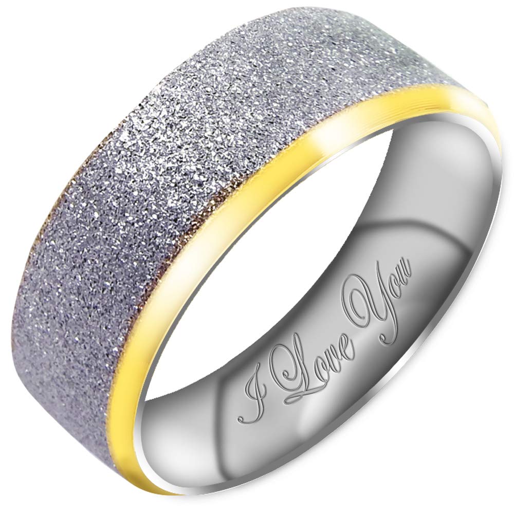 Everstone - Anello da donna scintillante con cupola, 5 mm e 8 mm, due tonalità, colore: oro giallo e argento scintillante, incisione I Love You e 8 mm, 31
