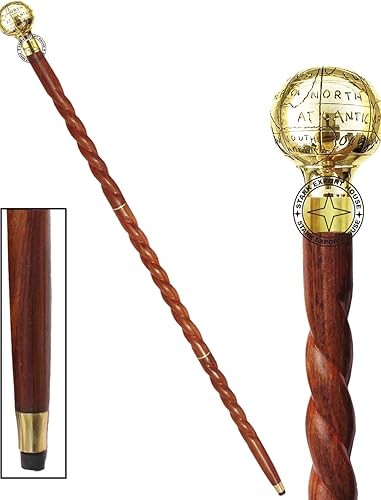 Bastón de madera de latón con mango de globo de latón, regalo para hombres y mujeres, 37 pulgadas