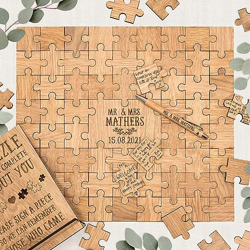 Wedding guest book wooden personalised jigsaw puzzle with pen and sign stand set milestone birthday party guest book wedding guest book alternative for wedding decorations