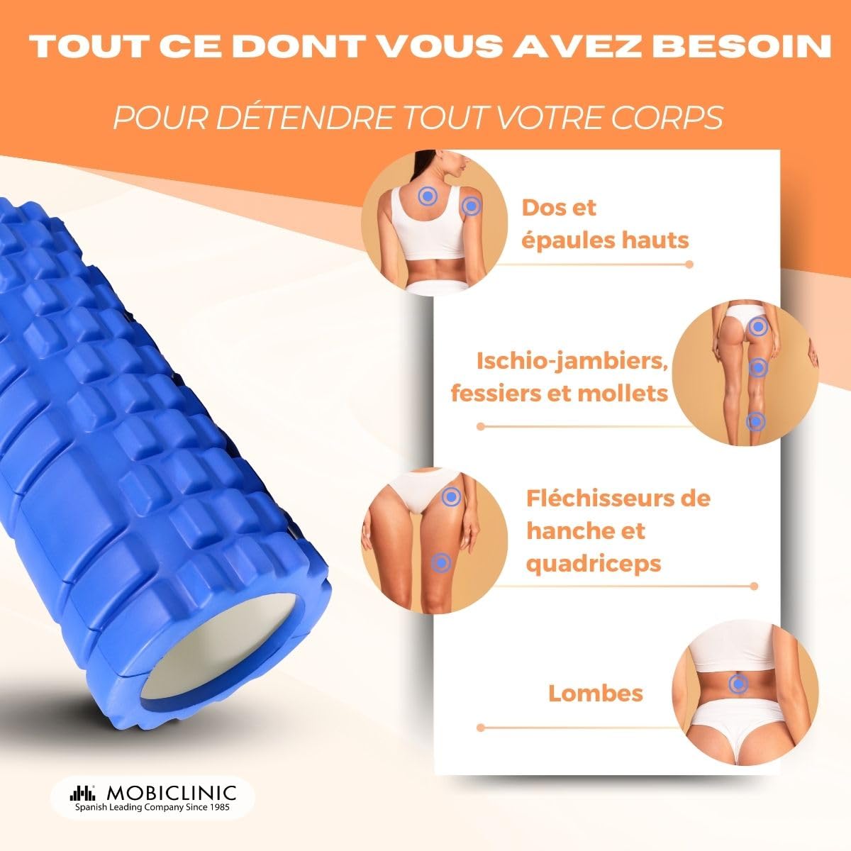 Rouleau De Massage FitRoller | 14x33 Cm | Mousse EVA | Yoga & Fitness | 3 Intensités | Portable