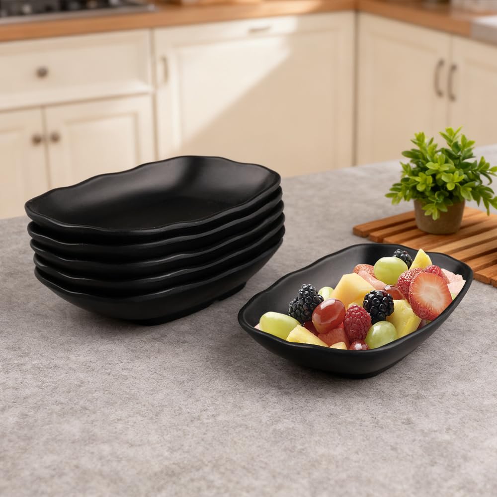 Pezzi Piatti Neri Moderni Piatti da Portata Vassoi Piccolo Piatti Plastica Melamina per Sushi, Antipasti, Dessert, Insalata, 19,2 x 12 x 3,2 cm