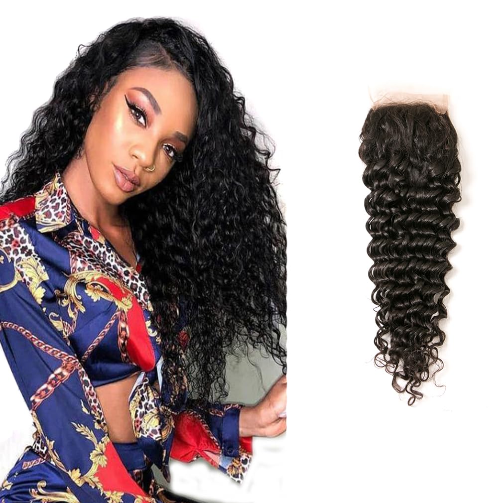 Deep Wave 4x4 Swiss Lace Closure 14 Inch Unprocessed Brazilian Virgin Human Hair Pre Plucked with Baby Hair