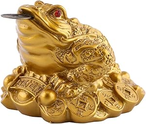 Frog Statue Lucky Frog, Money Toad Money Frog, Feng Shui Frog, Resin for Home for Office(Copper imitation)