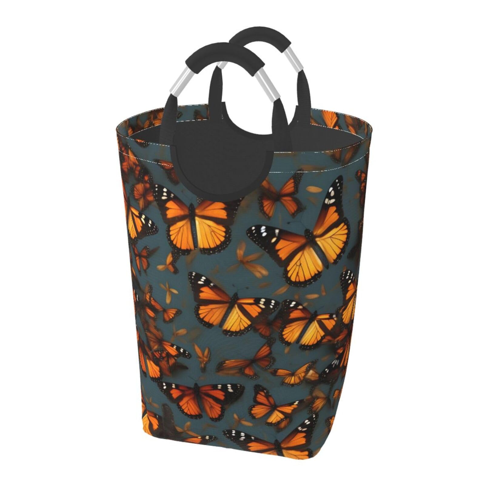 Sac à linge grand volume motifs papillons monarques et poignées aluminium