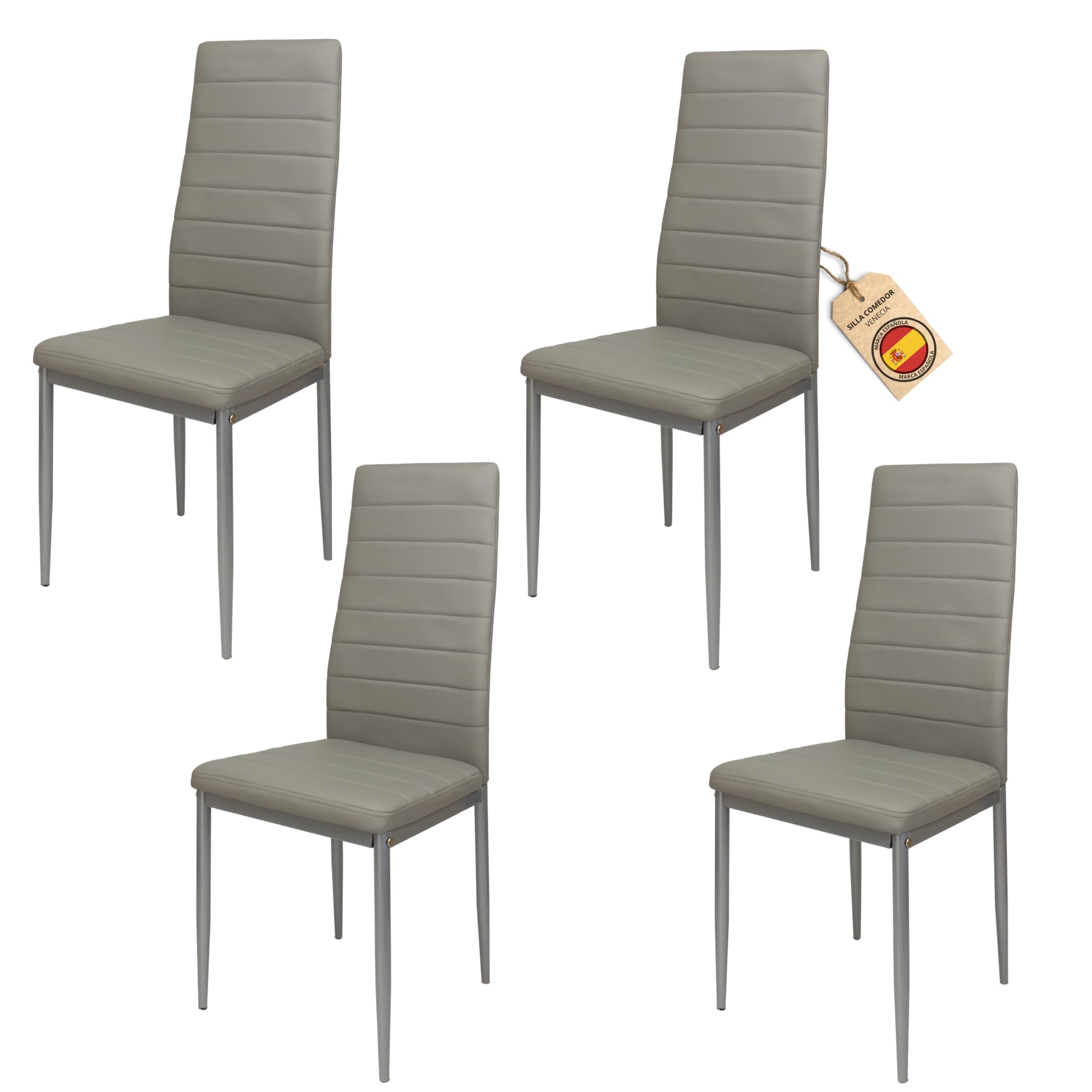 HOME DESIGN & CONFORT Pack de 4 Sillas de Comedor Tapizadas - Sillas Cocina Tapizadas - Sillas Comedor Pack (Gris, 4)