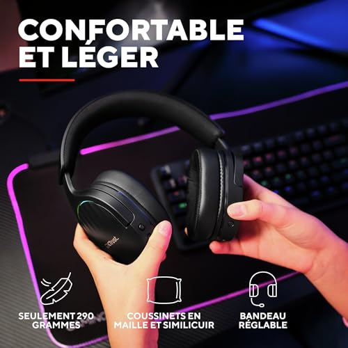 GXTrust Fayzo Casque Gaming sans Fil Bluetooth + 2.4 GHz, Noir