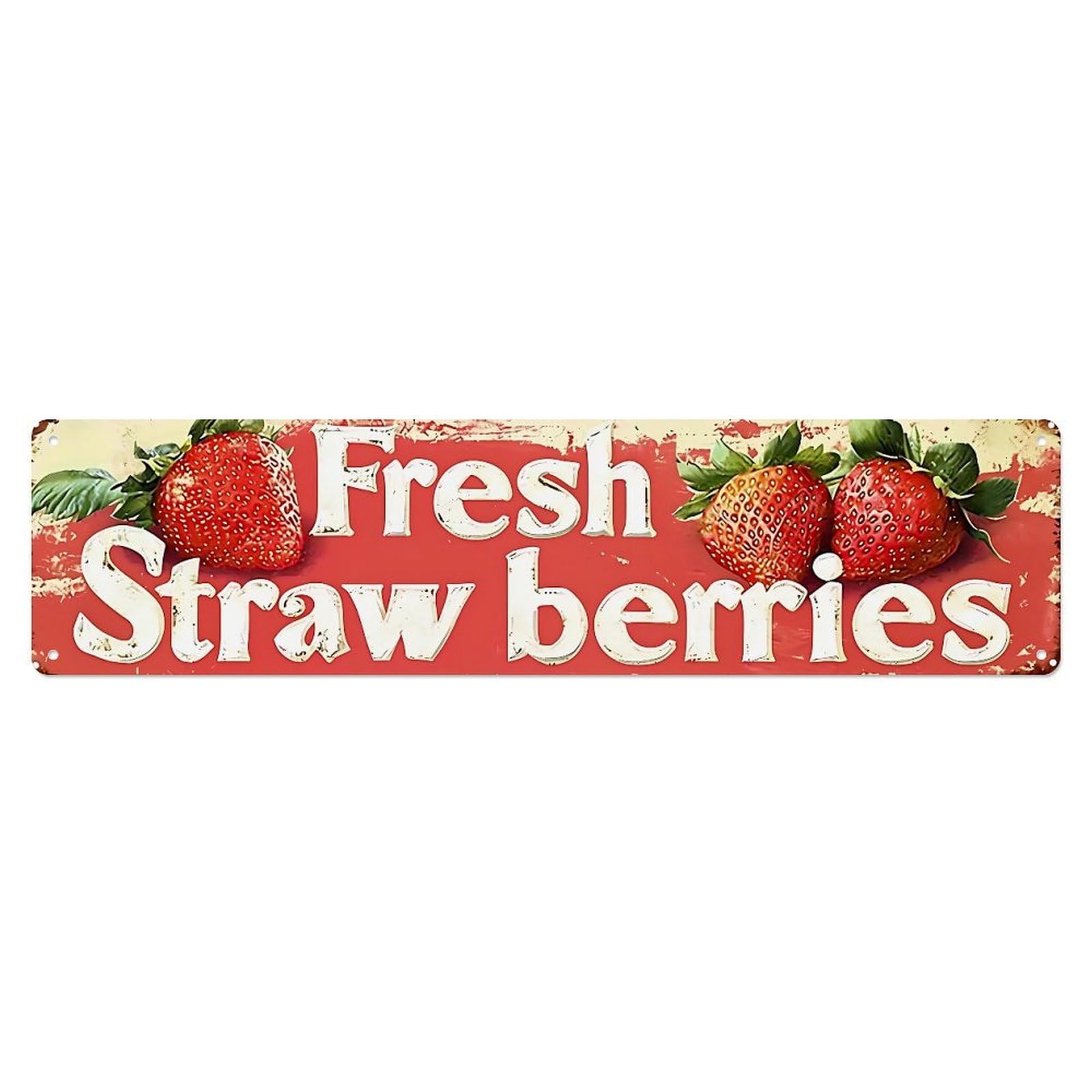 Jdyansheng Vintage Fresh Strawberries With Red Background Tin Sign Metal Poster Metal Signs For Home Man Cave Bar Cafe Kitchen Laundry Room Wall Decorations 4X16 Inches