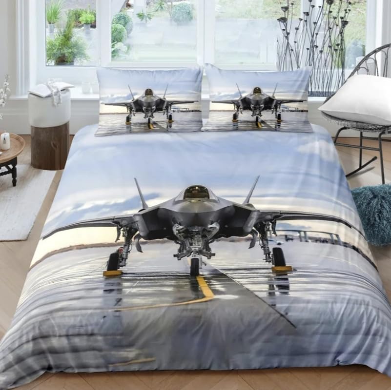 Housse de couette 220x240 avion bleu en microfibre avec 2 taies