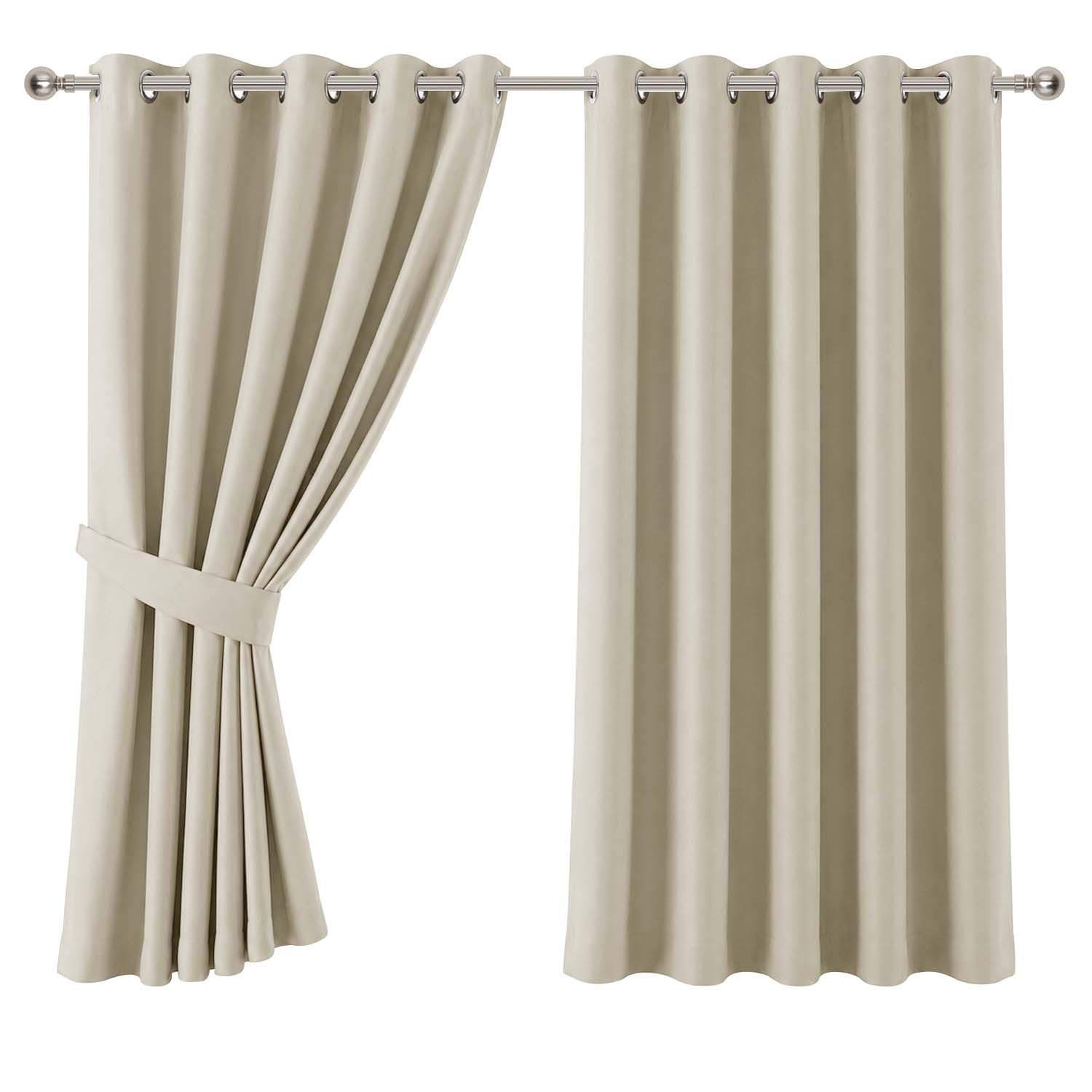 Aspire Homeware Cream Blackout Curtains For Living Room 66X72 Curtains Super Soft Energy Saving Thermal Insulated Eyelet Curtain 2 Panels With Tiebacks