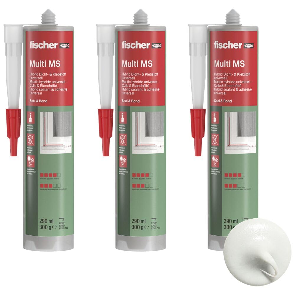 fischer Dicht- und Bauklebstoff Multi MS im Multipack, weiß, 3 x 290 ml