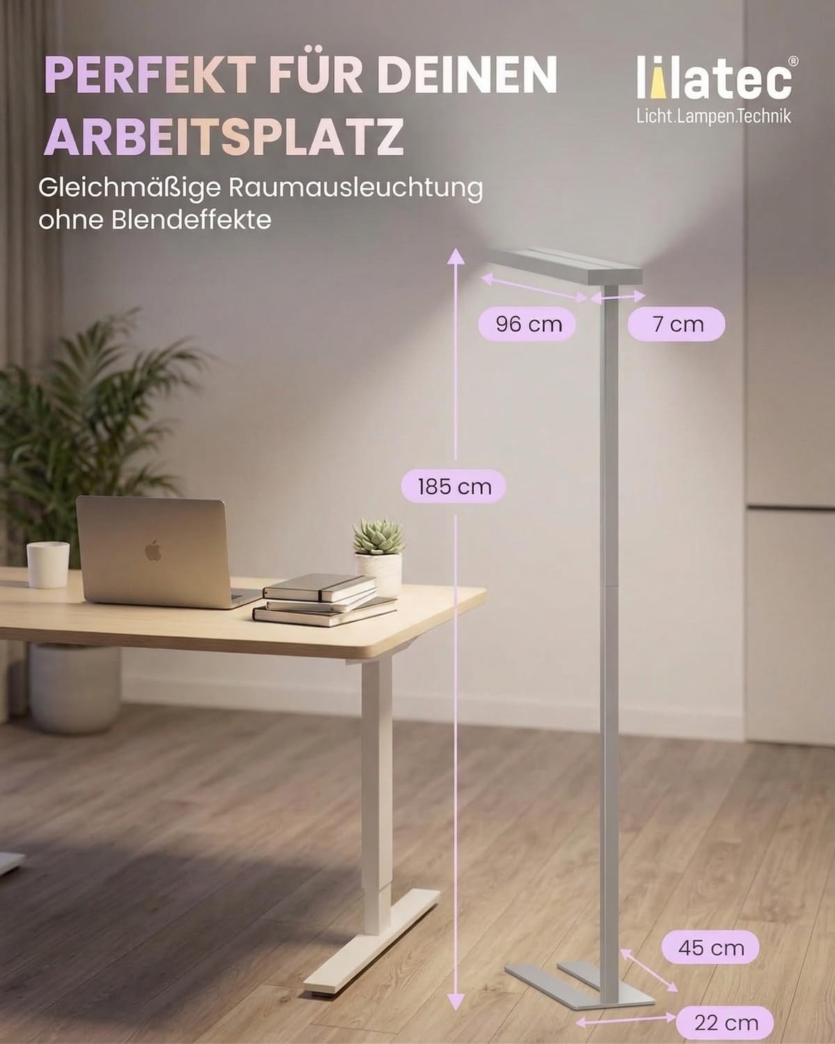 LED Stehlampe Büro, Optimale Arbeitsplatzleuchte laut DIN 12464-1 mit 50W und 5600lm, Neutralweiß (4000K), Stehlampe, Büroleuchte oder Büro Stehleuchte, Einsatz als Standleuchten & Deckenfluter