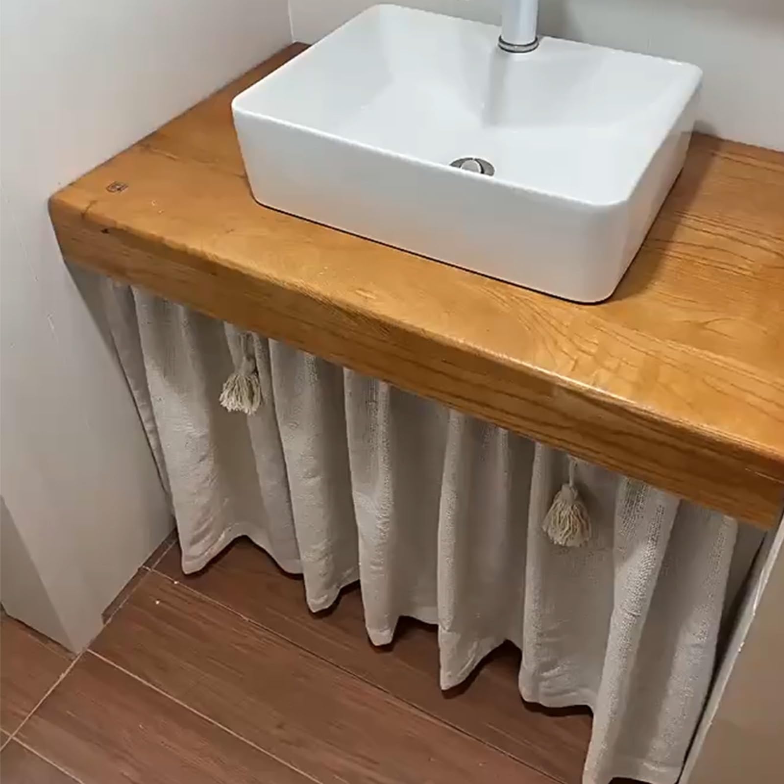 Krótkie zasłony z bawełny i lnu w stylu retro, zasłony pod zlewem, zasłona drzwiowa w stylu nordyckim, zacienienie i wentylacja, dekoracja z frędzlami, instalacja pręta, jedna sztuka