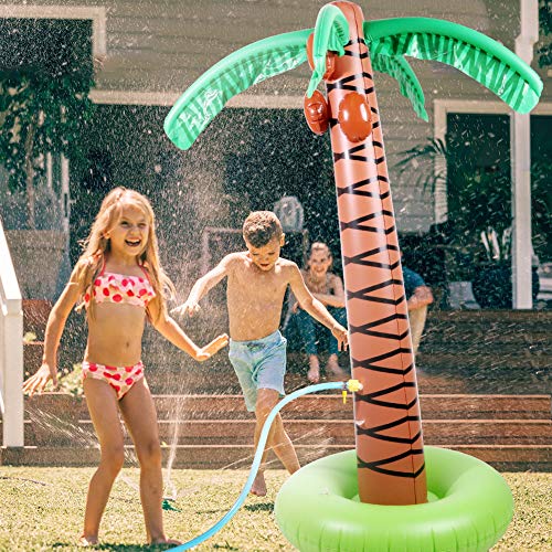 TNELTUEB Inflatable Palm Tree, Sprinkler Toy 67'', Water Play Sprayer for Outdoor Party Lawn Backyard Water Toys with Hose Clamp for Toddler, Kids, Family