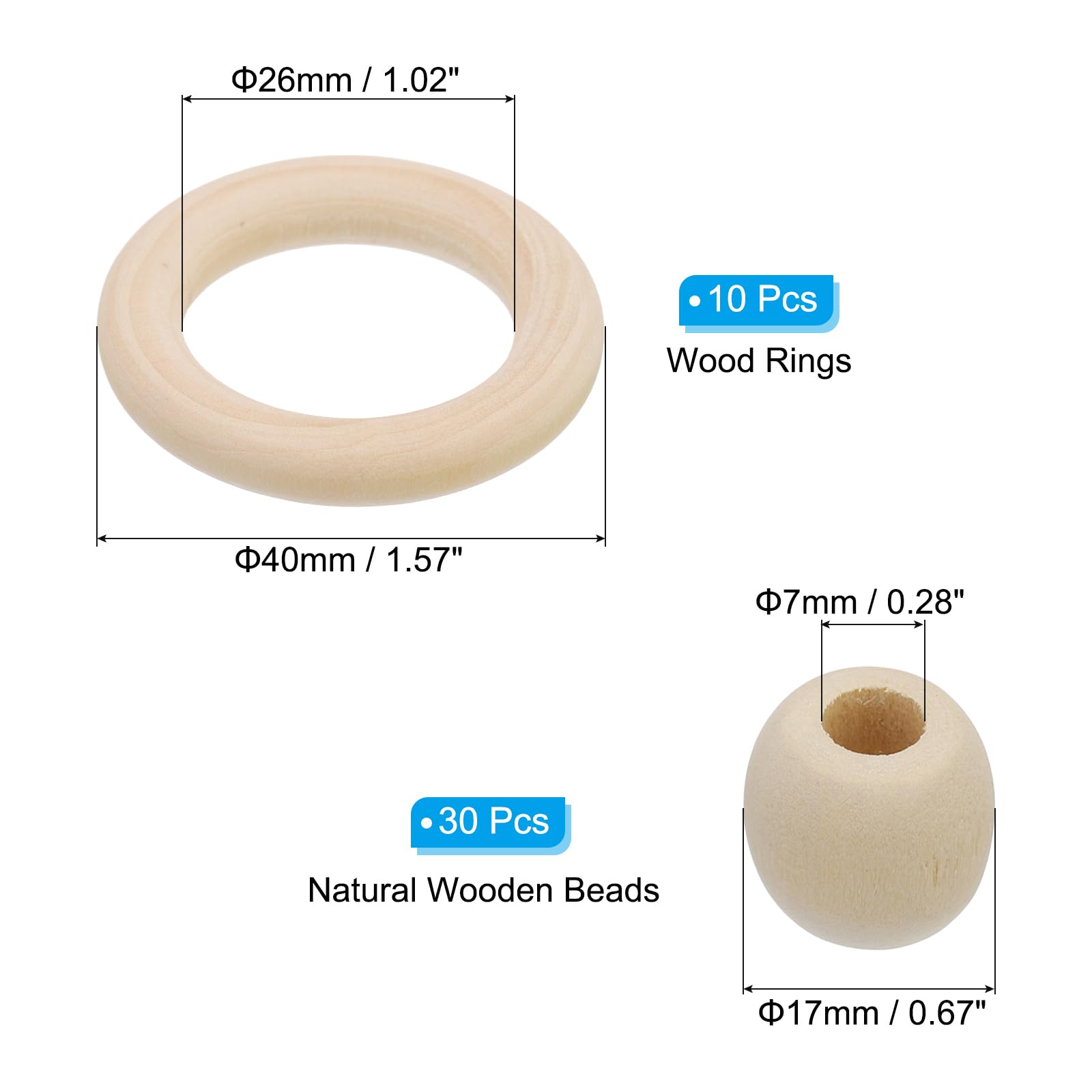 PATIKIL Natural Wood Rings and Unfinished Wooden Beads Set - Image 2