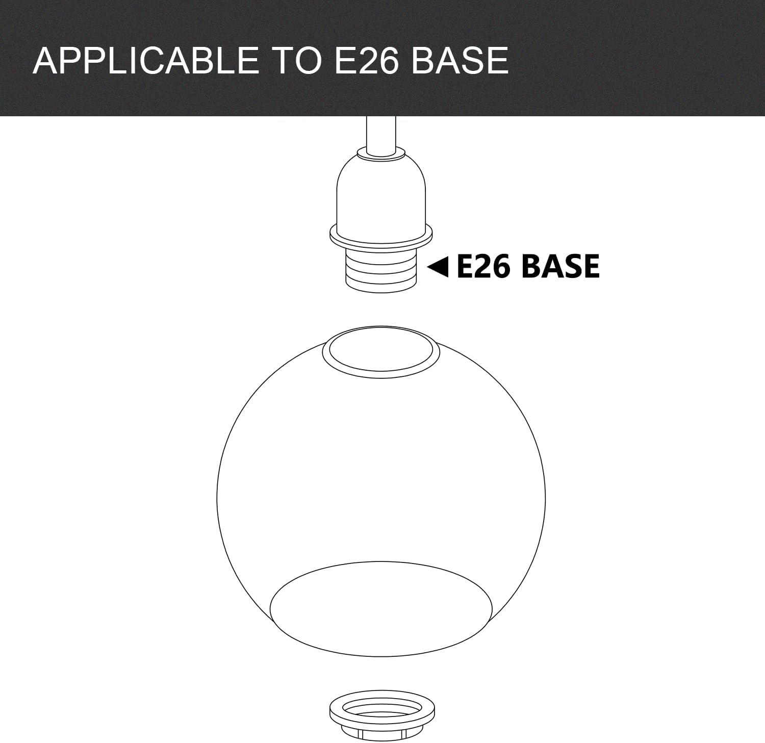 Fixture Replacement Globe Shade with 1.65 Inch Fitter, 8 Inch Diameter, E26 Base 1-5/8 Inch Fitter, Glass Lampshade Cover for Pendant Wall Sconce Chandelier Vanity Light (Seeded Clear)