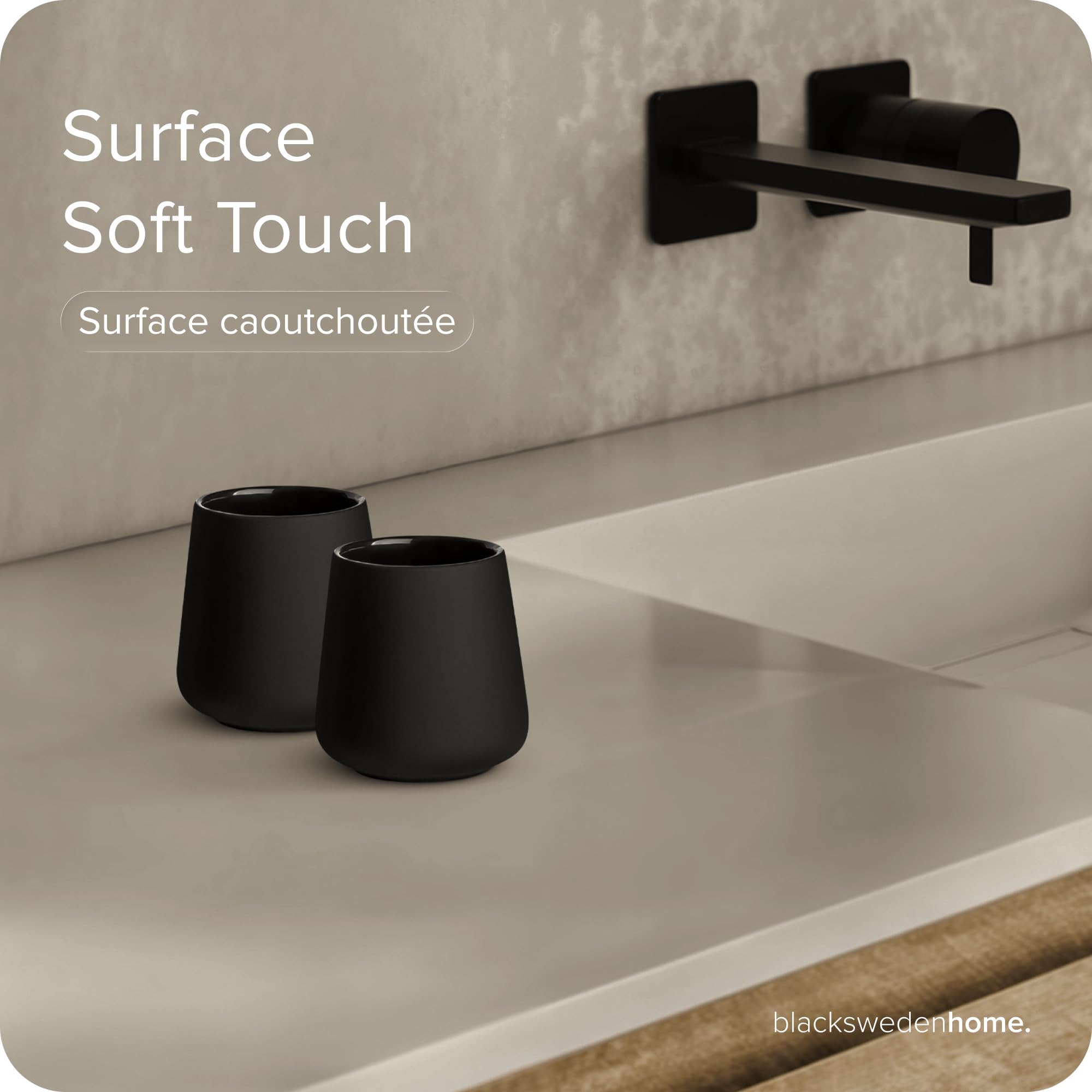 Black Sweden Home Salle de Bain Accessoire Noir Mat - Distributeur Savon, Gobelets, Brosse WC - Céramique Haut de Gamme, Revêtement Caoutchouc, Design Nordique - Brosse Set Salle de Bain