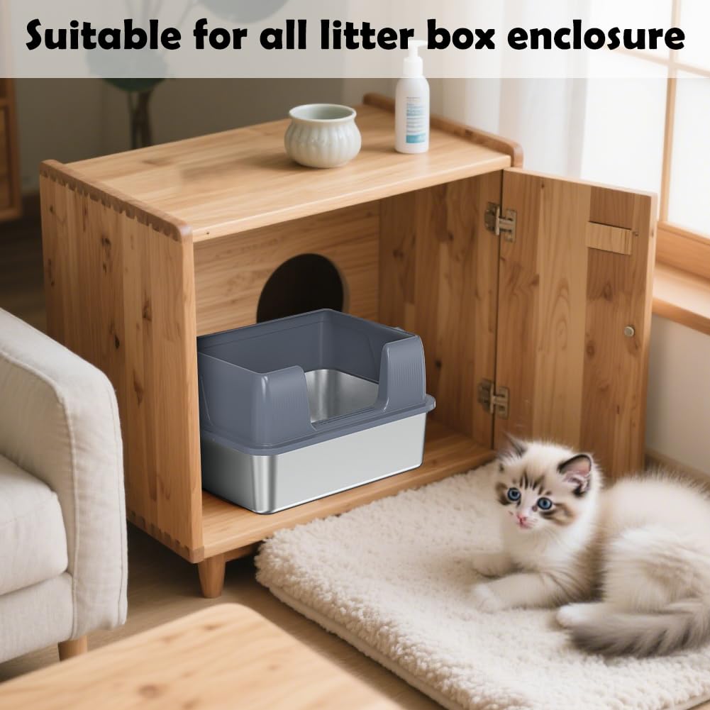 Stainless Steel Litter Box with Lid, High Side Metal Kitty Litter Box, No Stick, No Smell, Easy to Clean - image 7