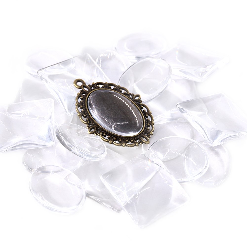 Glarks 48 vassoi pendenti ovali e quadrati con piastrelle in vetro cabochon a cupola trasparente cammeo per la creazione di gioielli fai da te, 24 set