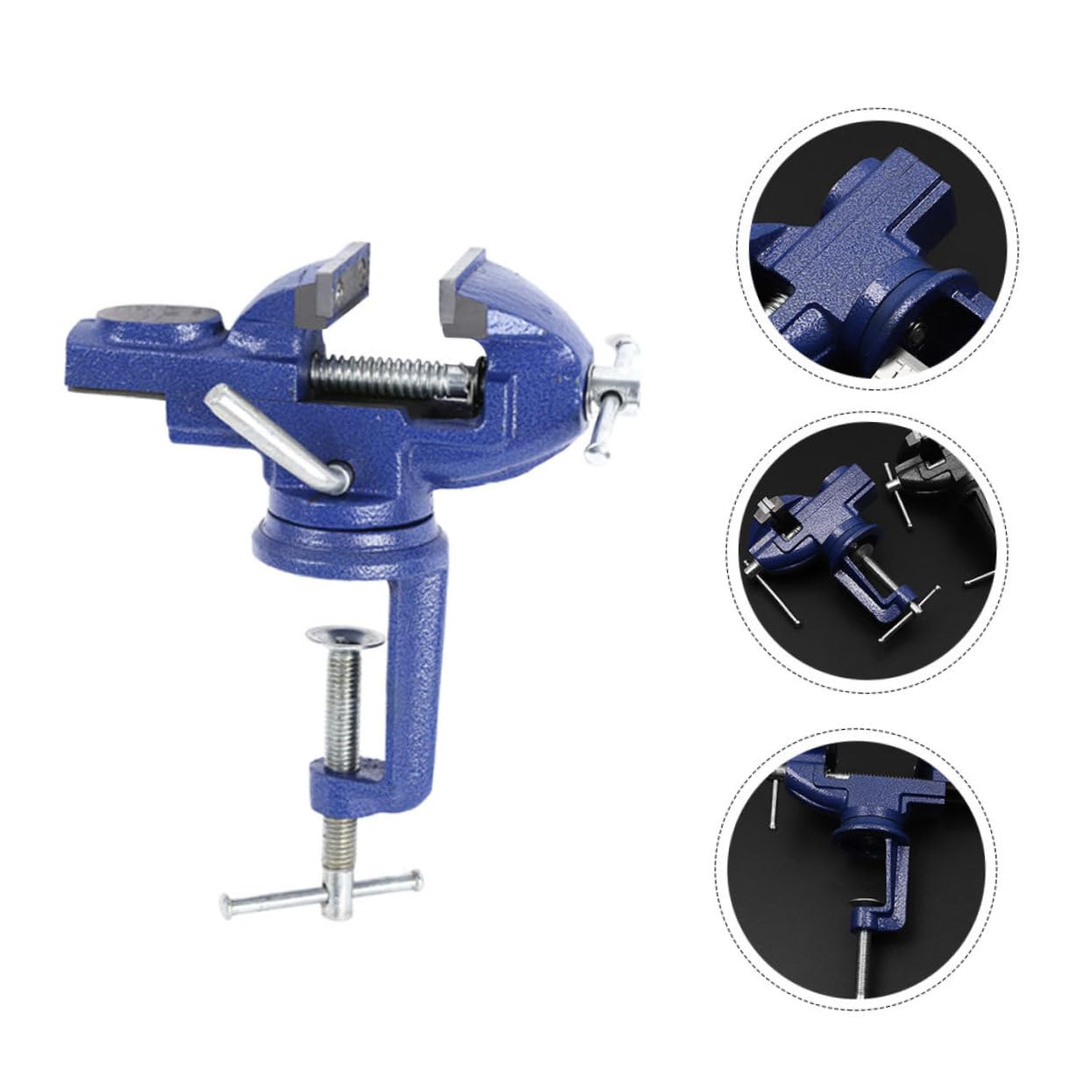 Étau de Table à Pince Pivotant 360° Bleu en Acier, 1 Pièce