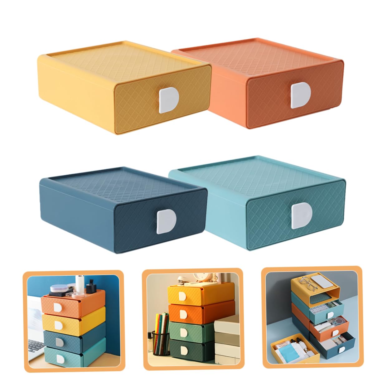Boîte de Rangement à Tiroirs Empilable PP, Organiseur Table Multi-Niveaux