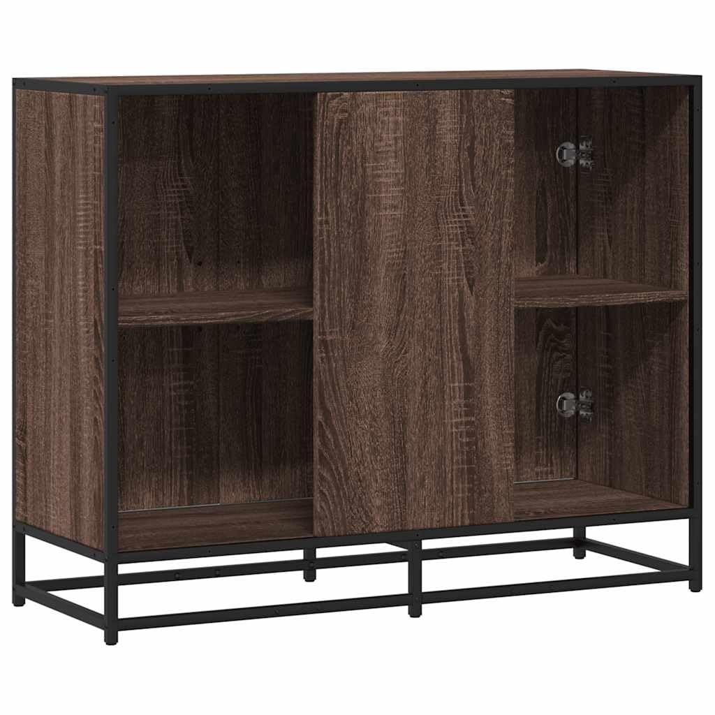Credenza marrone effetto rovere, 94 x 35 x 76 cm, comò in metallo