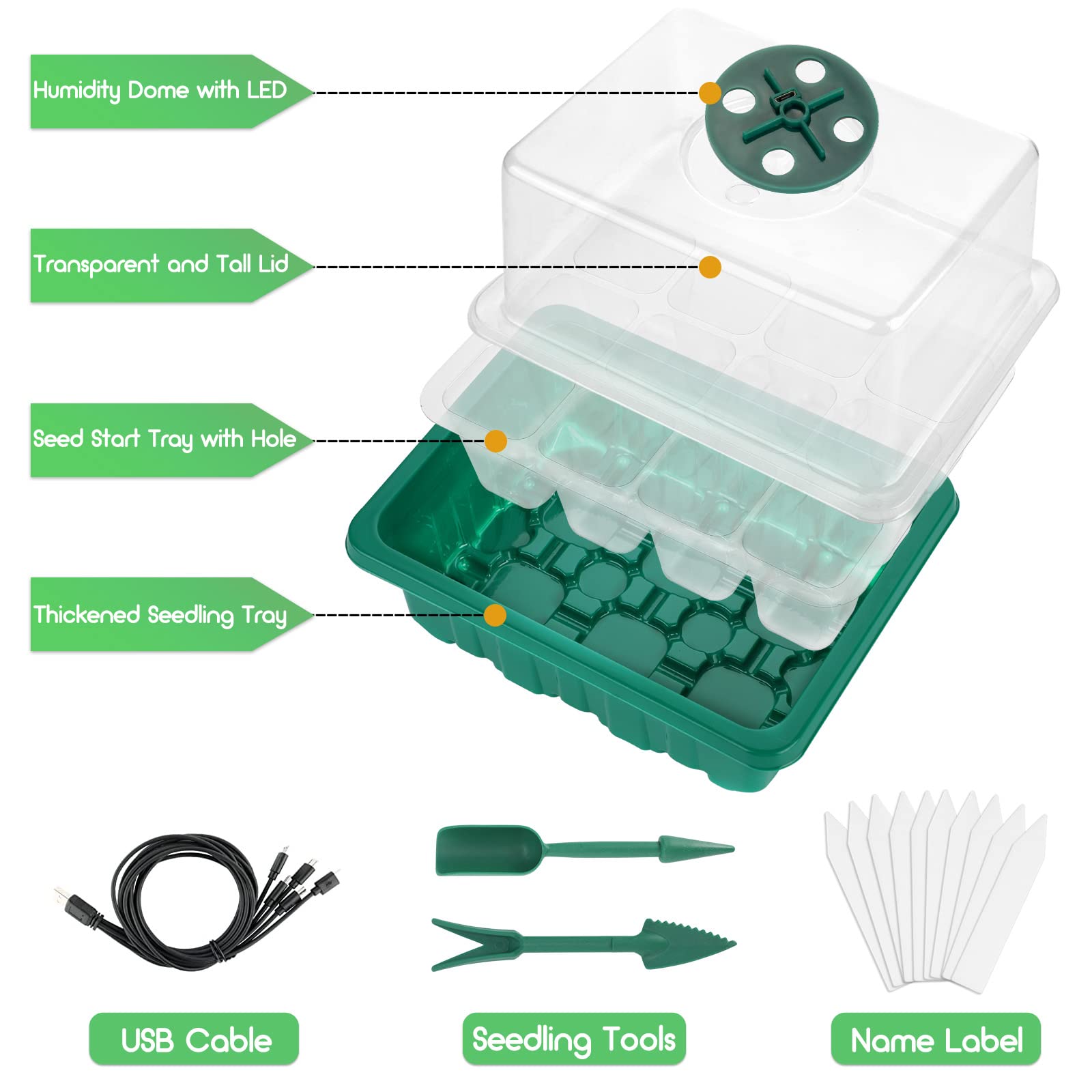 5 Piezas Semilleros de Germinacion Bandejas de Semillas con Luz de Mini Invernadero Pequeño Interior Cultivo Kit Invernadero Pequeño Regalos de Jardinería
