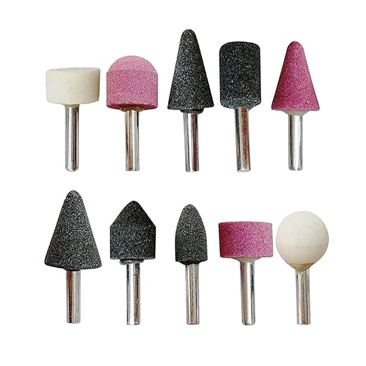 𝐋𝐮𝐨 𝐤𝐞 10 Pcs Rotary Grinding Stones - 1/4'' Shank Aluminum Oxide Grinding Bits Abrasive Mounted Grinding Stone Sharpening Tips for Grinder, Drill