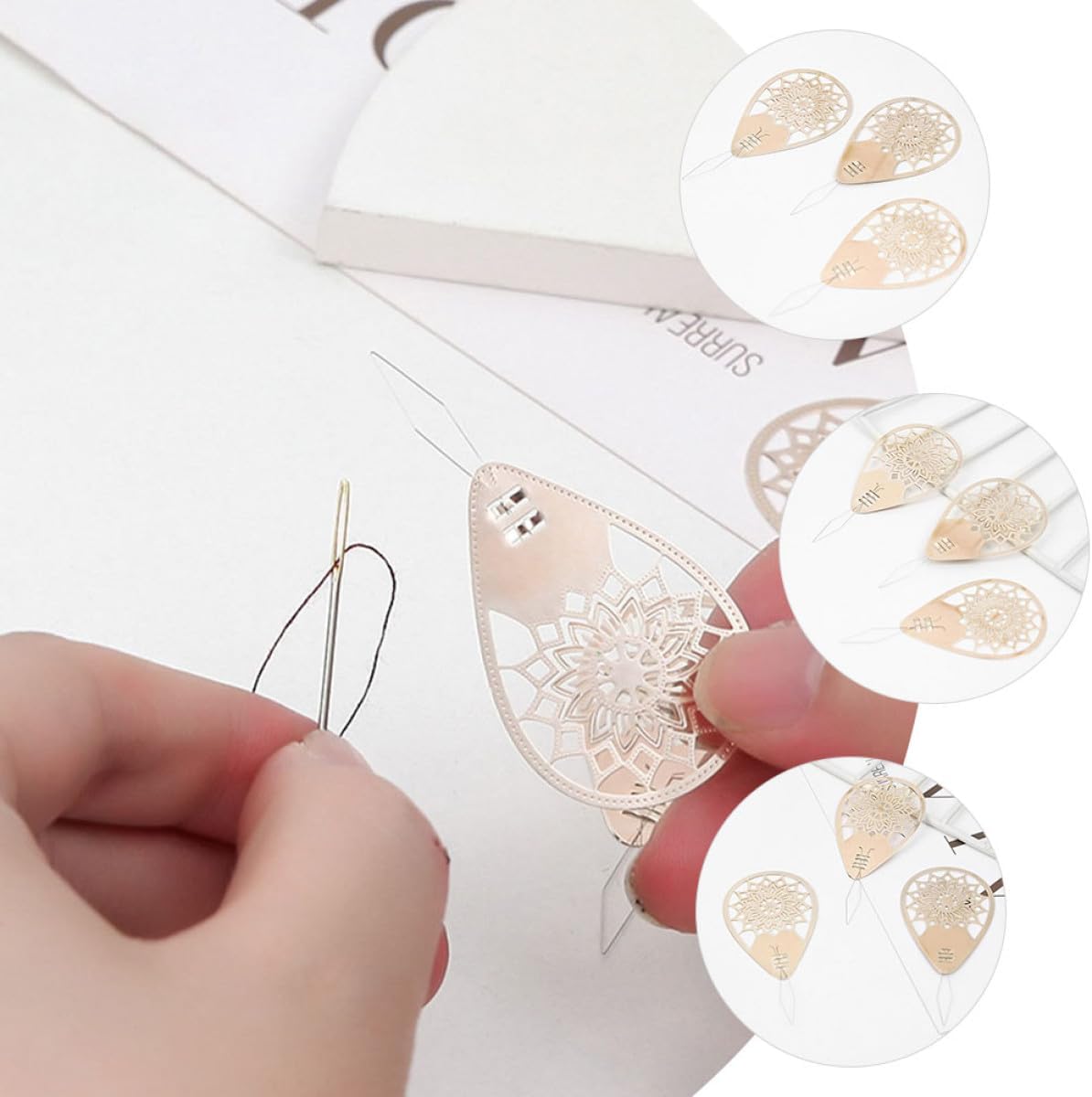 Luxshiny 4pcs Rose Gold Hollow-Out Needle Threader Tool for Sewing Machine and Hand Sewing, Portable Alloy Threader for DIY Needlework and Cross-Stitch Crafts
