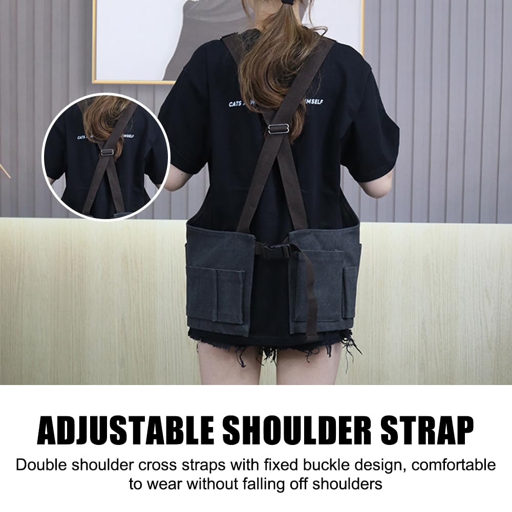 MiOYOOW Tablier d'Atelier de Menuiserie, Tablier de Soudeur en Toile Réglable, Blouse à Dos Croisé avec Plusieurs Poches pour Travail Cuisine Jardinage Maison